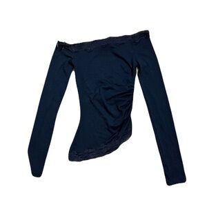 Bershka Navy Blue Off-Shoulder Top